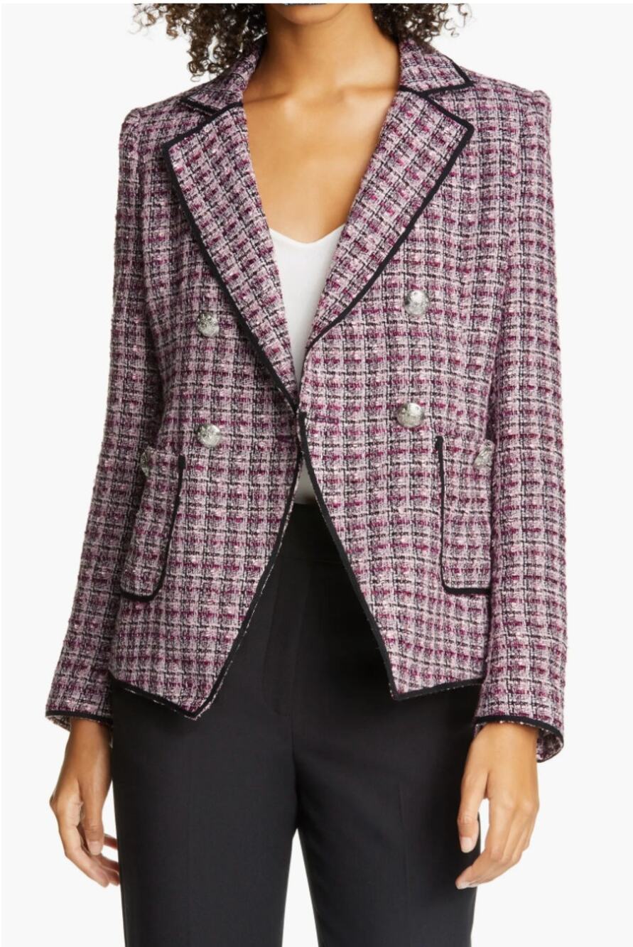 Veronica Beard Theron Tweed Double Breasted Jacket Multi Purple Black Size 6